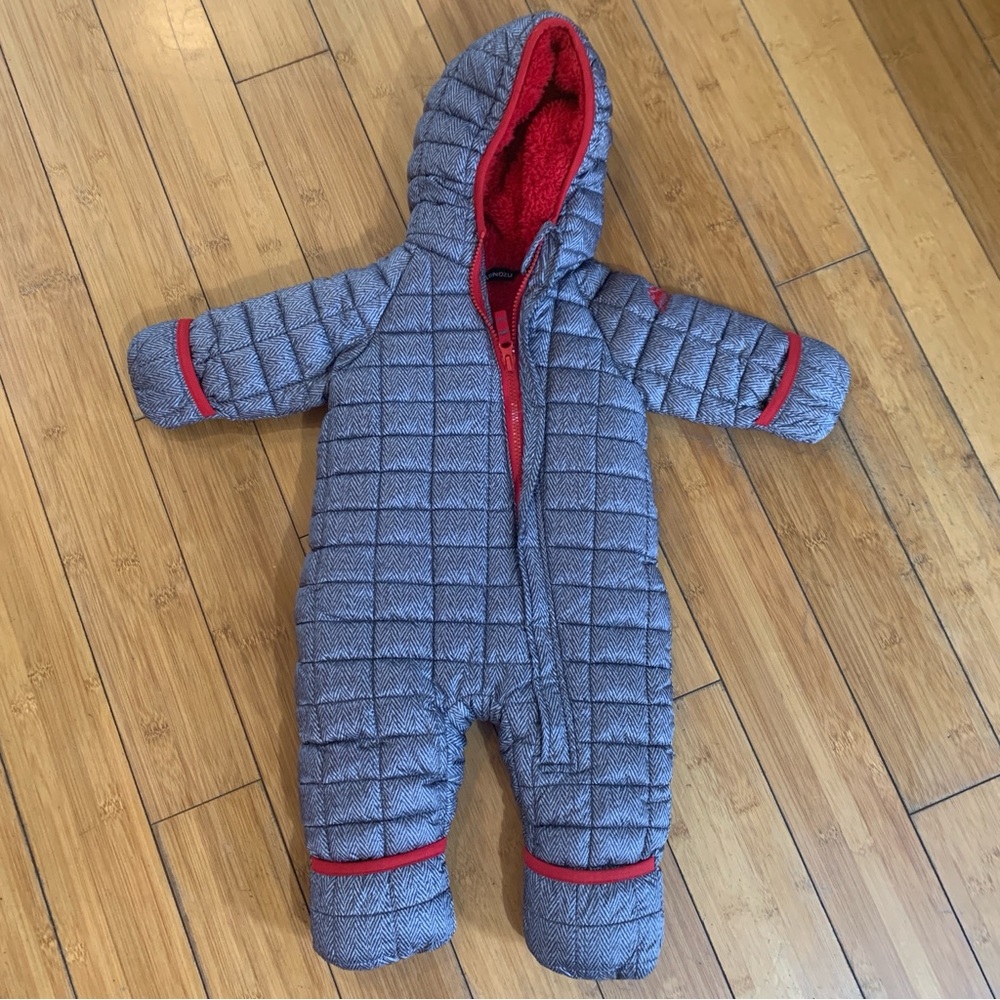 Snozu Quilted Gray and Red Kids snow suit